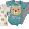 Set de 3 piezas para niño: pañalero, playera y pantalón "Oso"